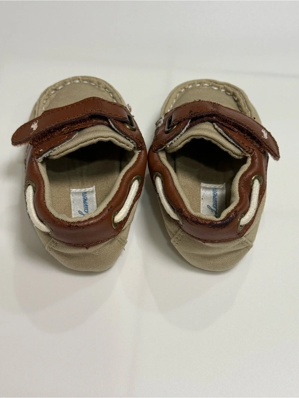 Polo by Ralph Lauren Beige Canvas and Brown Faux-Leather Baby Loafers